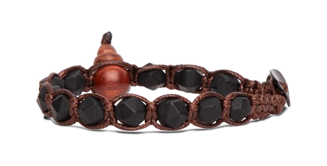 Bracciale Uomo Donna Tamashii Tibetano Agata Blu 8mm Diamond Cut Cordoncino Marrone