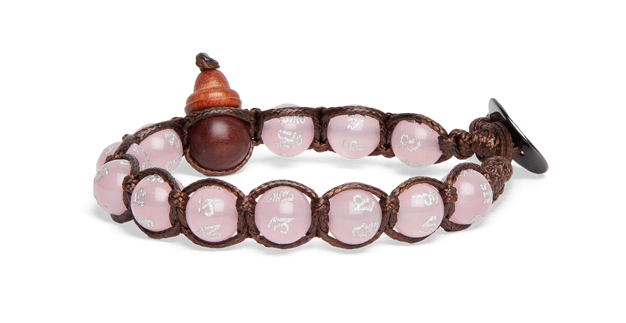 Tamashii Bracciale Unisex In Pietra Naturale Giada Rosa 6mm Con Cordoncino, Portafortuna Tibetano Originale
