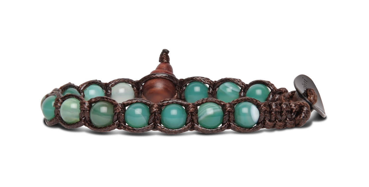 Bracciale Tibetano Tamashii In Agata Verde Naturale: Perle Da 6 Mm, Equilibrio E Armonia, Regalo In Confezione Originale