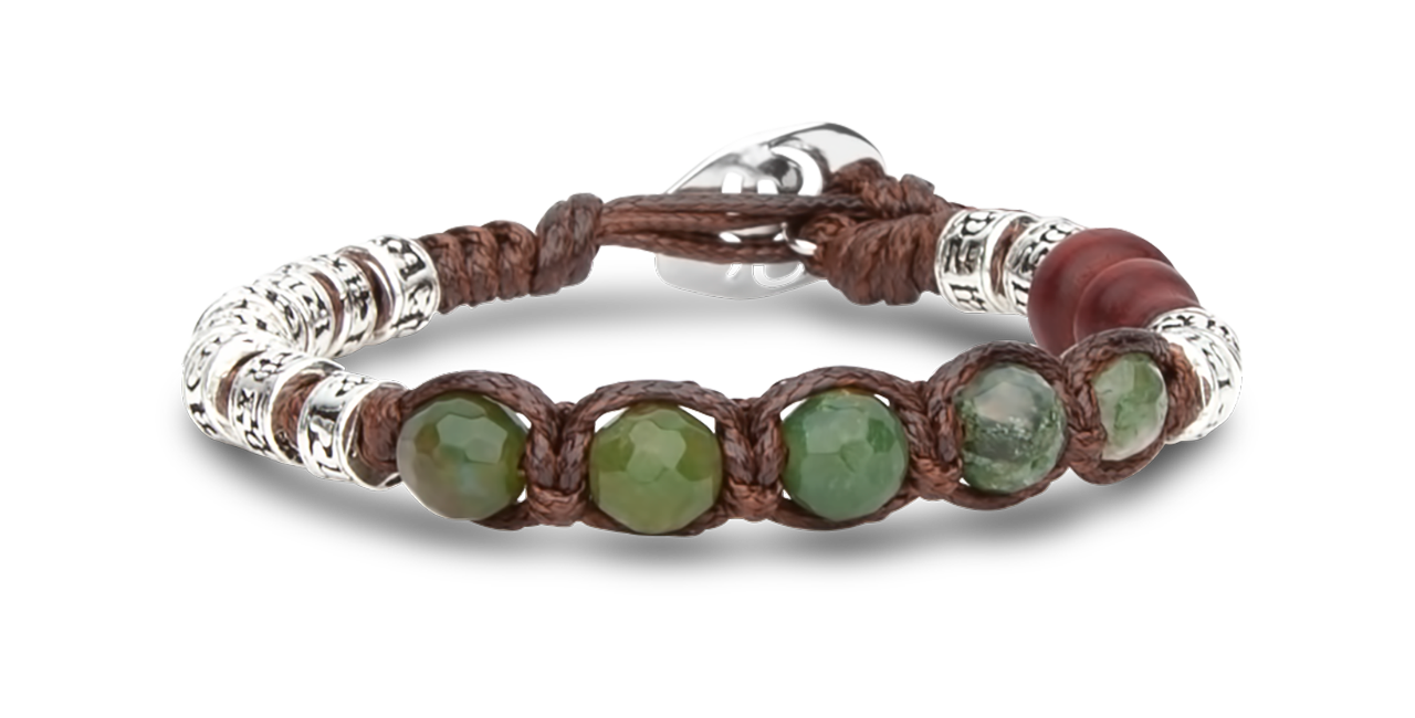 Bracciale Unisex Tamashii Ruota Della Preghiera, Con Agata Rossa 6mm E Cilindri In Argento Con Mantra Inciso, BHS924-S4-34